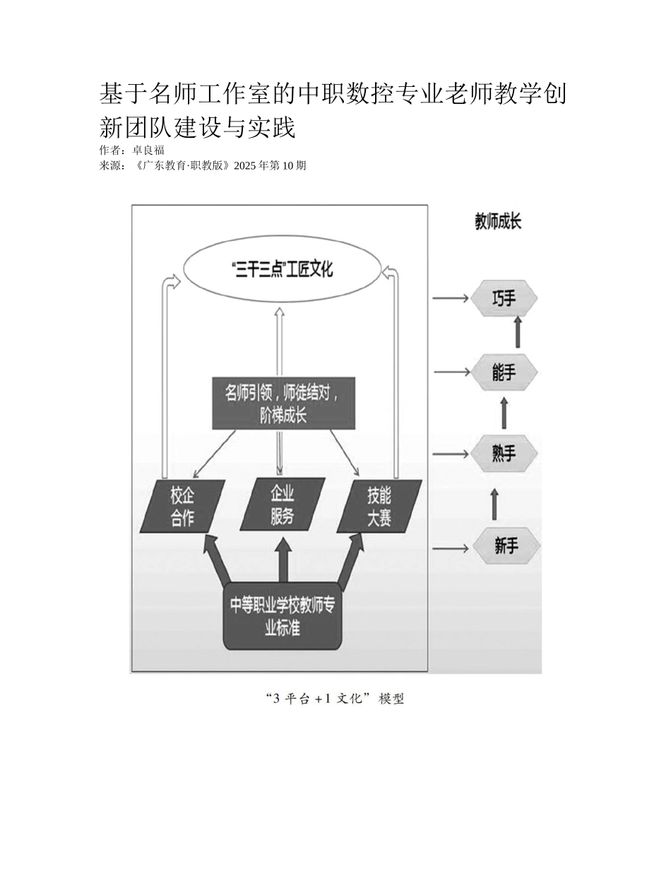 基于名师工作室的中职数控专业教师教学创新团队建设与实践_第1页