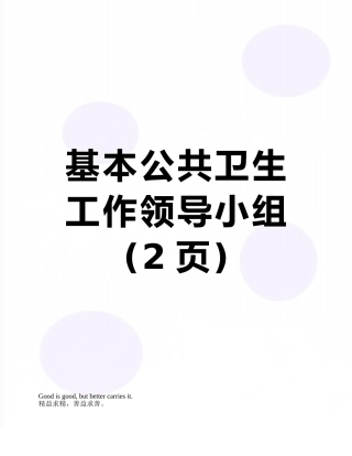 基本公共卫生工作领导小组