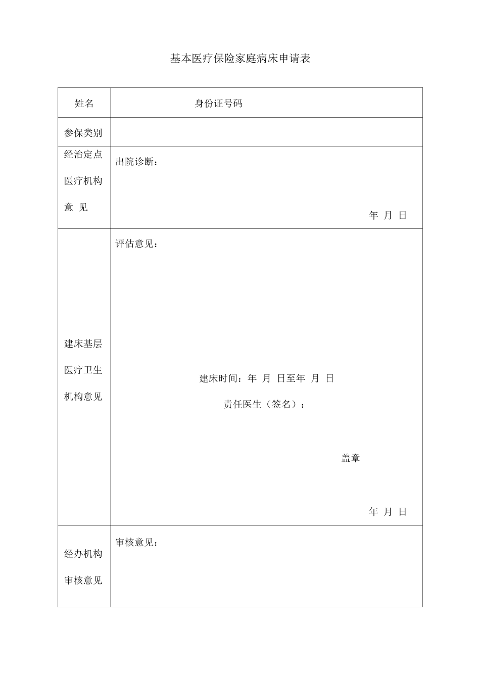 基本医疗保险家庭病床申请表_第1页