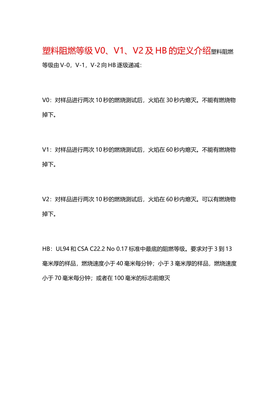 塑料阻燃等级V0、V1、V2及HB的定义介绍_第2页