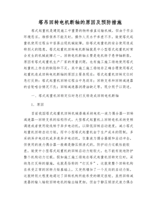塔吊回转电机断轴的原因及预防措施