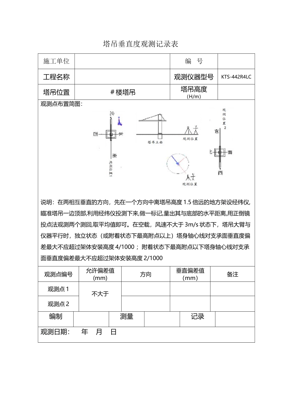 塔吊垂直度观测记录表-_第2页