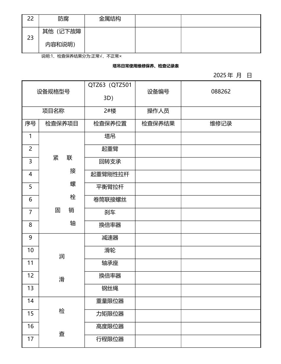 塔吊日常使用维修保养、检查记录表_第3页