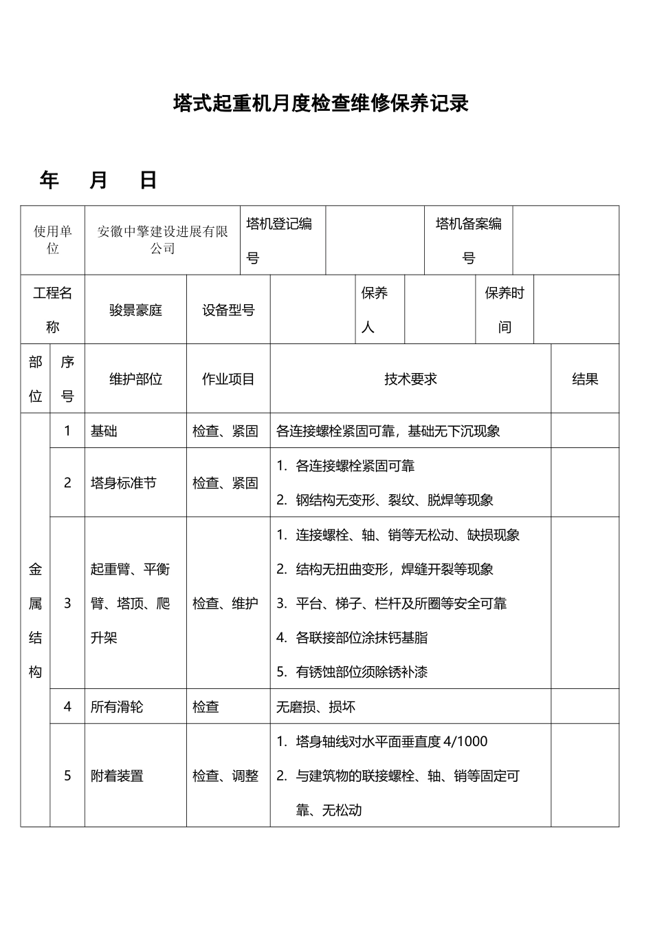 塔吊月度检查维修保养记录---副本_第2页