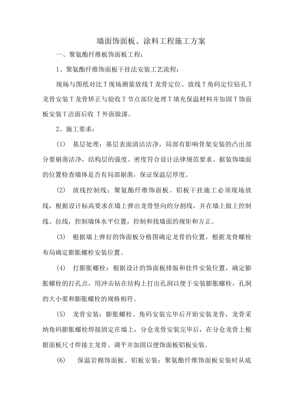 墙面饰面板、涂料工程施工方案_第1页