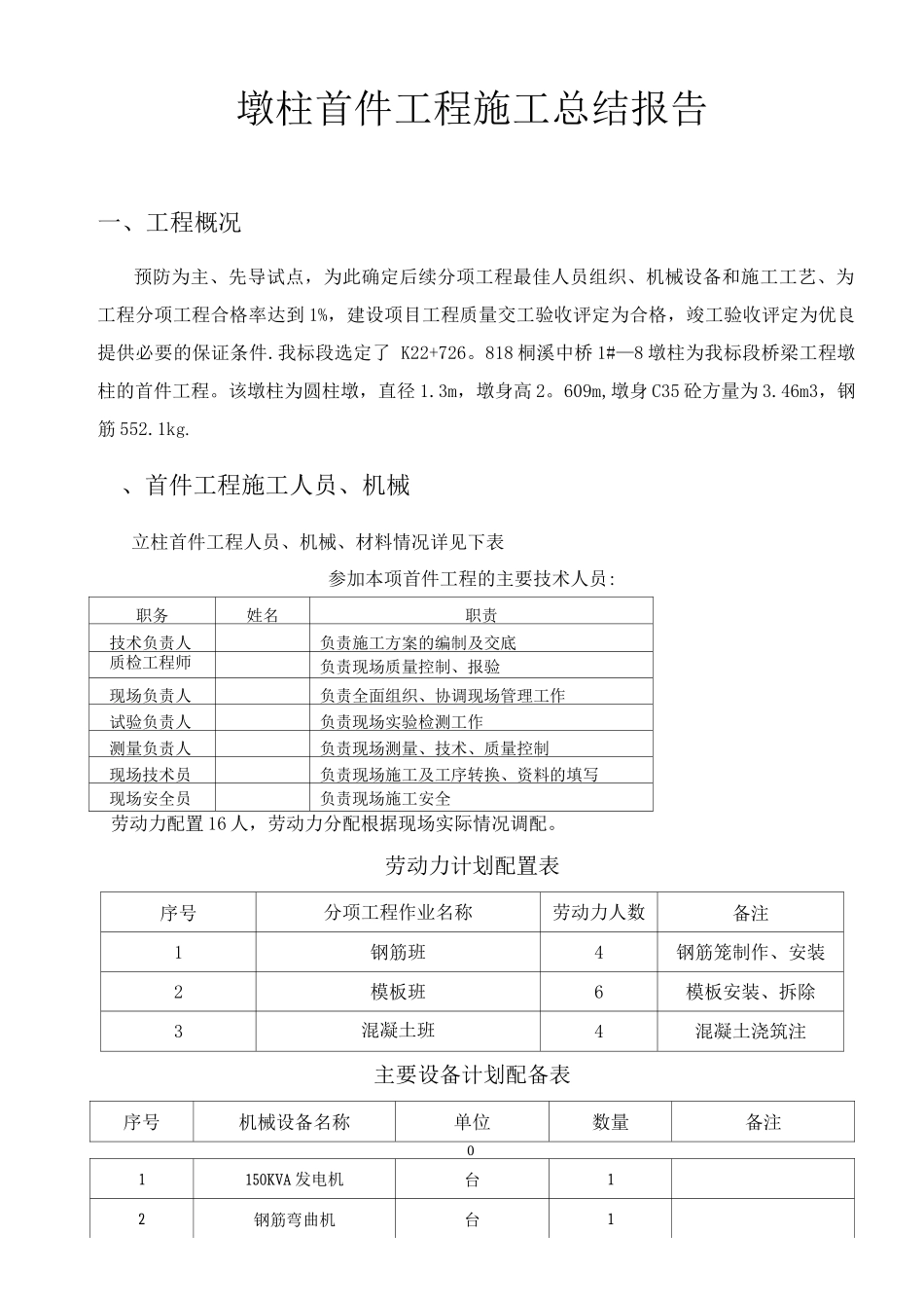 墩柱首件工程施工总结报告_第1页