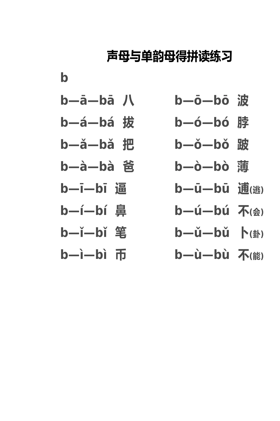 声母及单韵母的拼读练习_第1页
