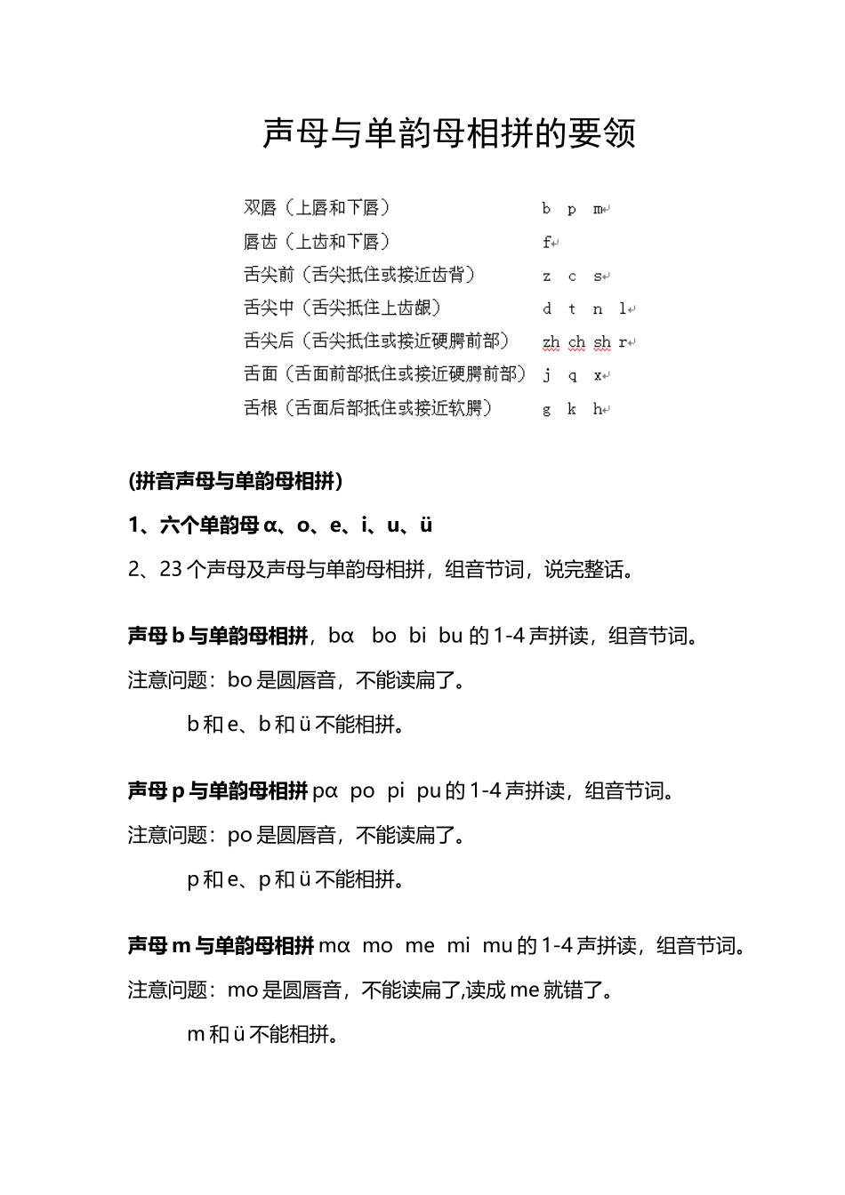 声母与单韵母相拼的要领93863_第2页