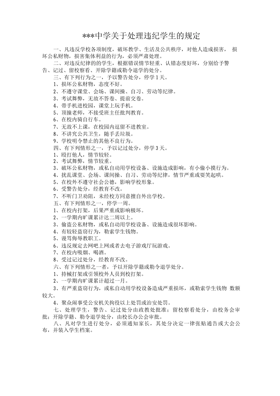 处理违纪学生的规定_第1页