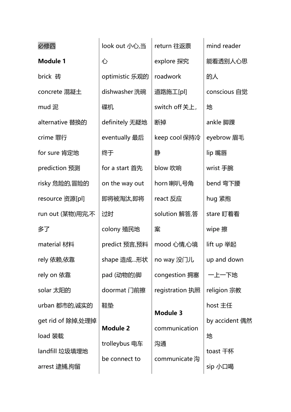 外研版英语必修四单词_第2页