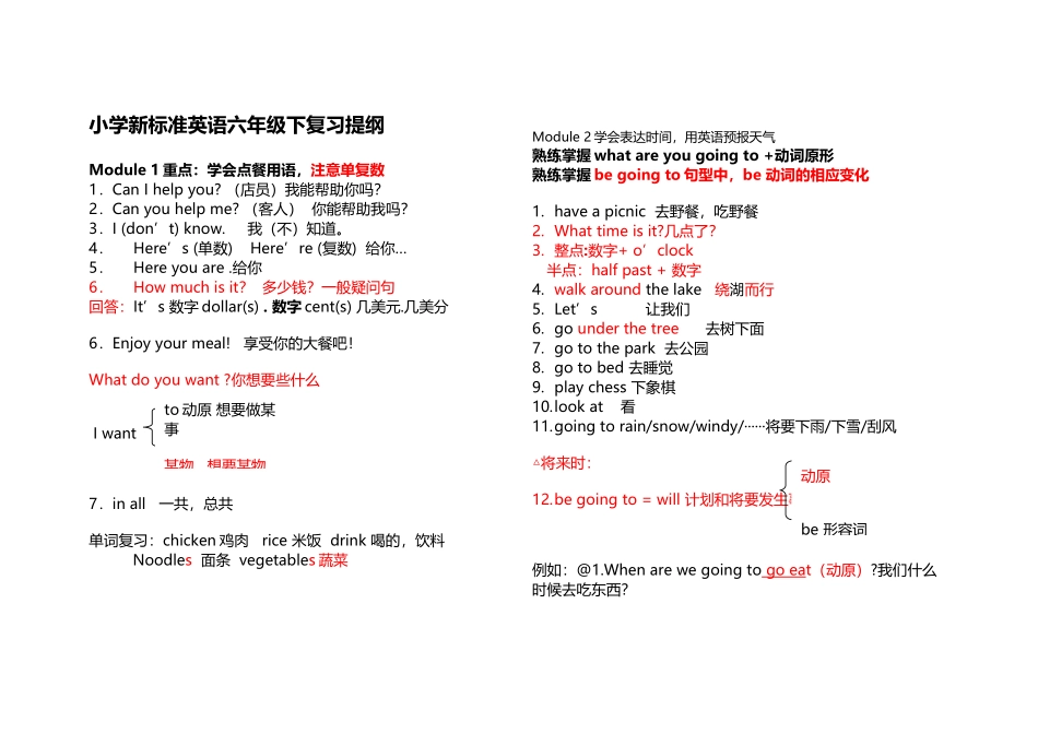 外研社六年级下册英语复习提纲-短语+句型_第2页