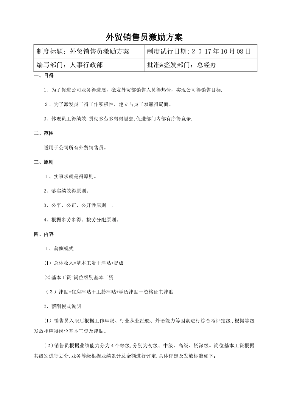 外贸销售人员激励方案_第1页