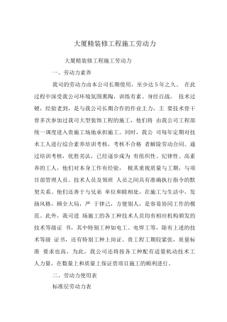 大厦精装修工程施工劳动力计划