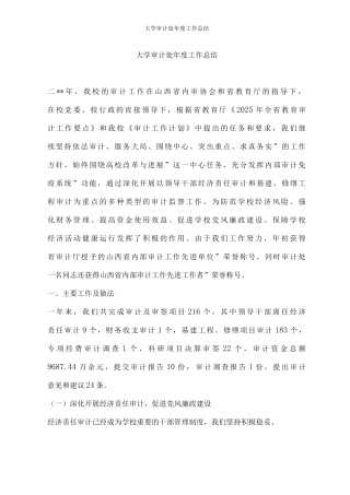 大学审计处年度工作总结