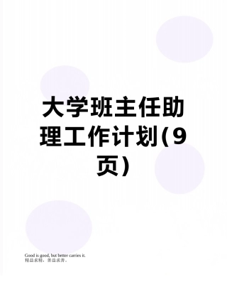 大学班主任助理工作计划