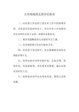 大学班级团支部舍长职责