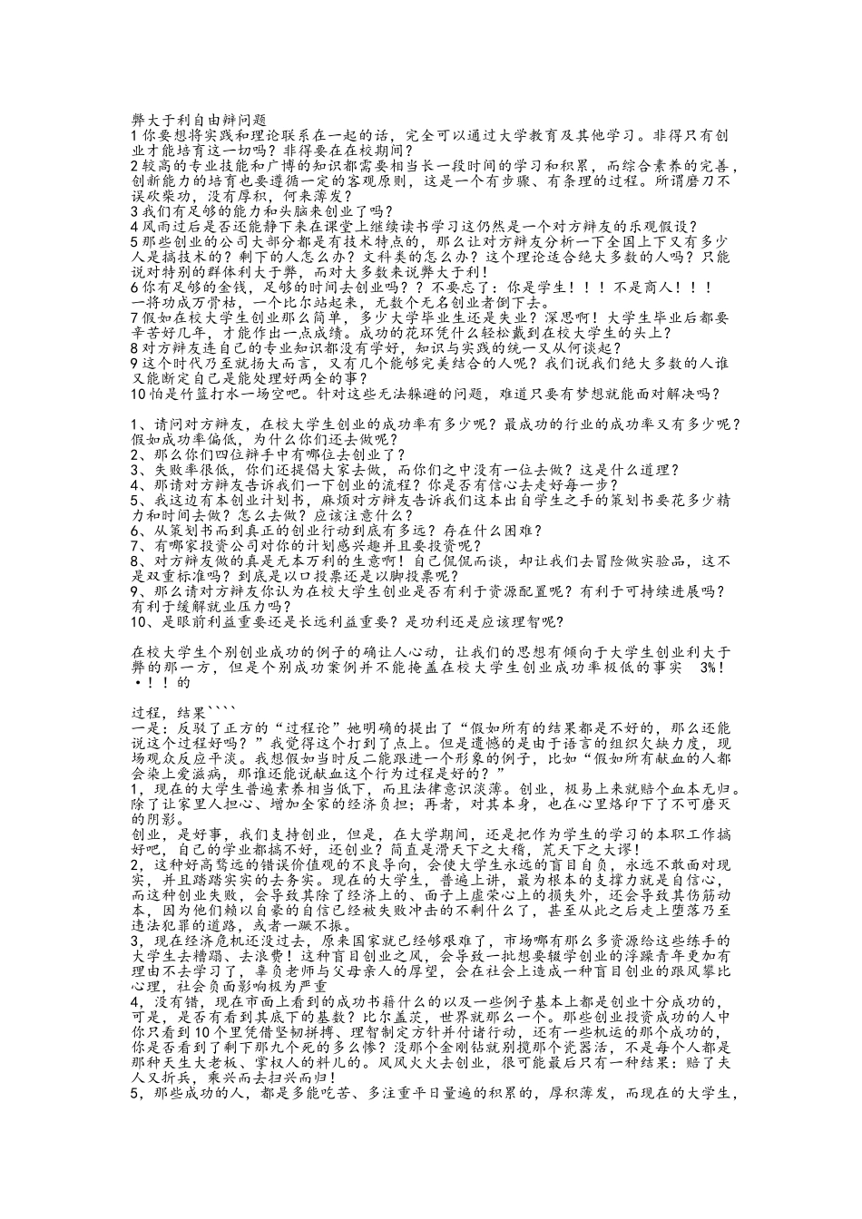 大学生创业利弊辩论赛资料_第1页