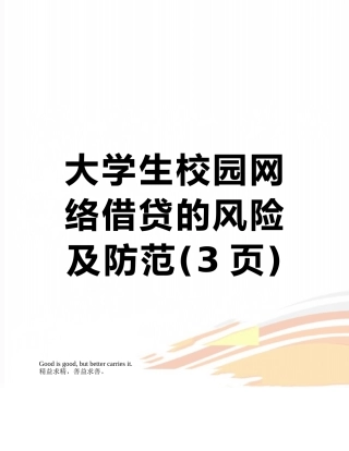 大学生校园网络借贷的风险及防范