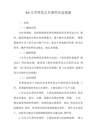 大学突发公共事件应急预案
