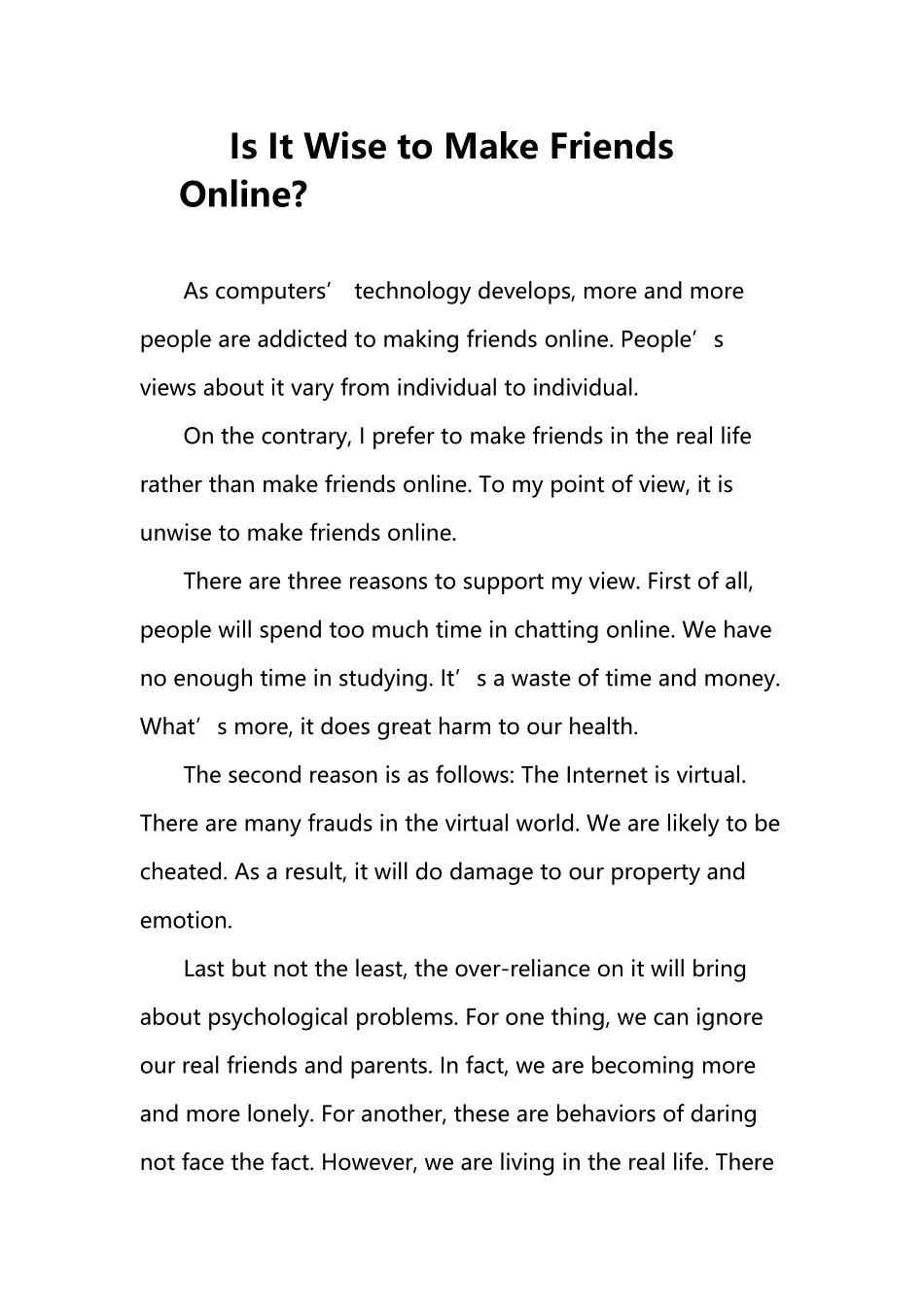 大学英语作文：Is-It-Wise-to-Make-Friends-Online_第2页