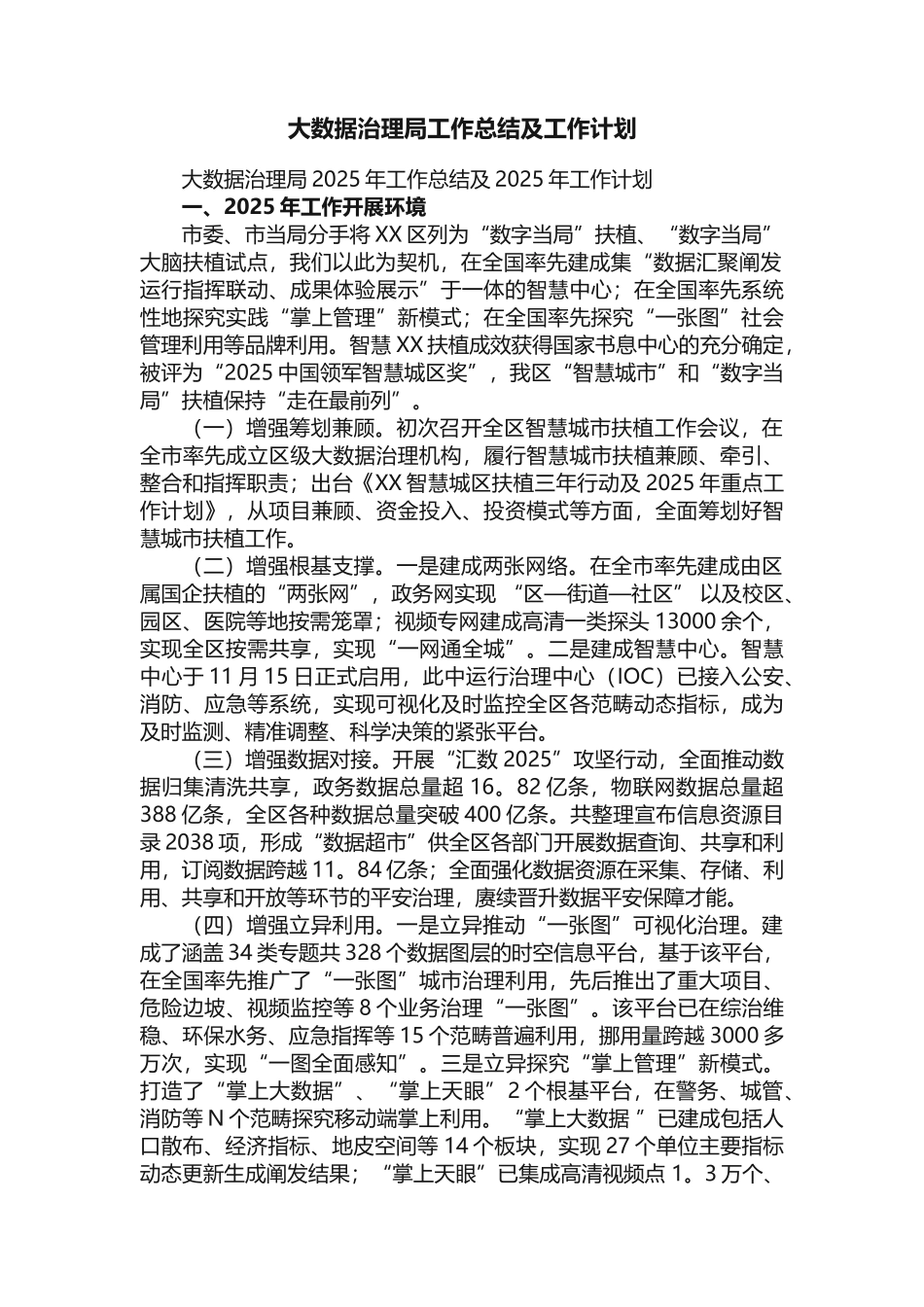 大数据治理局2025年工作总结及2025年工作计划_第1页