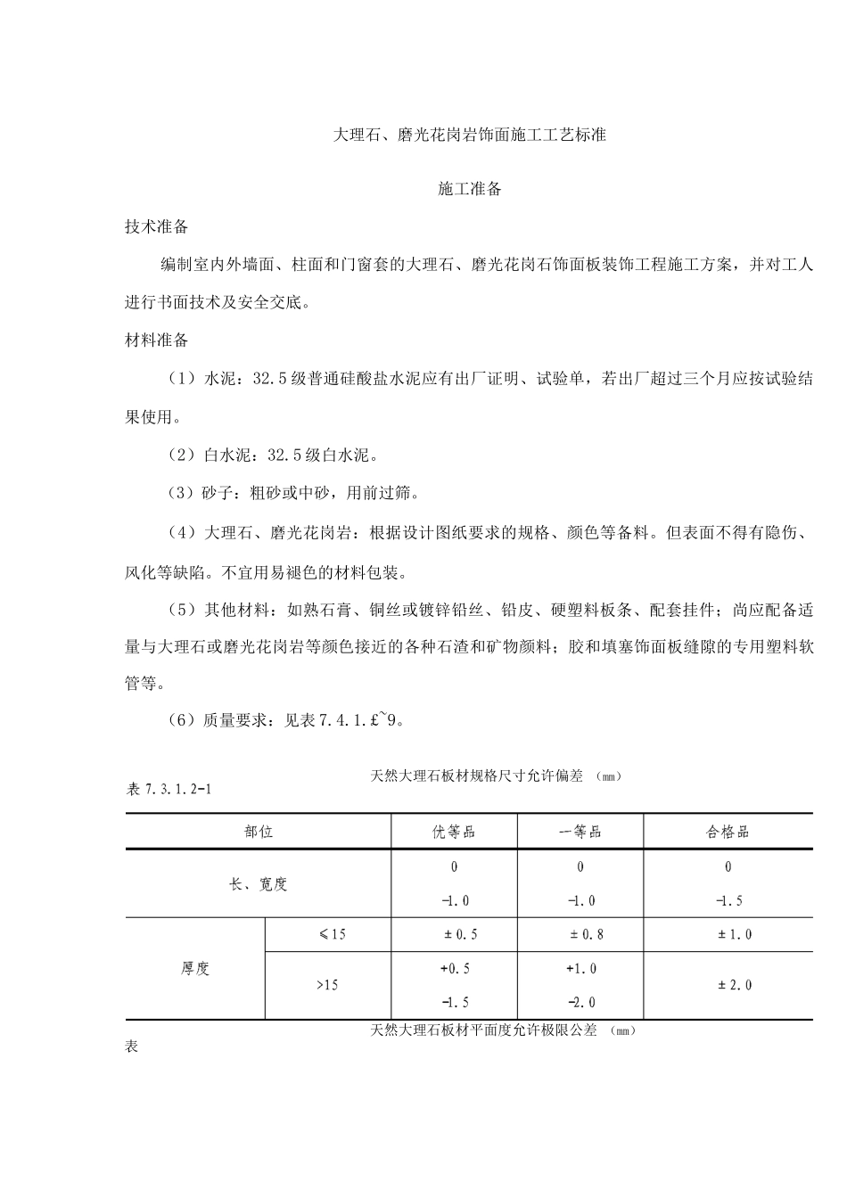 大理石、磨光花岗岩饰面施工工艺标准_第1页