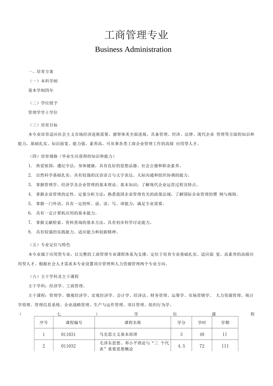 大连交通大学工商管理专业培养方案_第1页