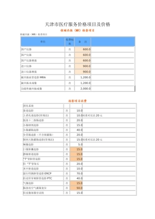 天津市医疗服务的价格