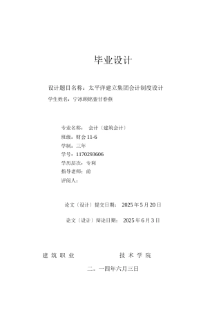 太平洋建设集团有限公司会计制度设计说明