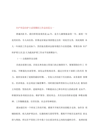 妇产科急诊护士试用期间工作总结范文