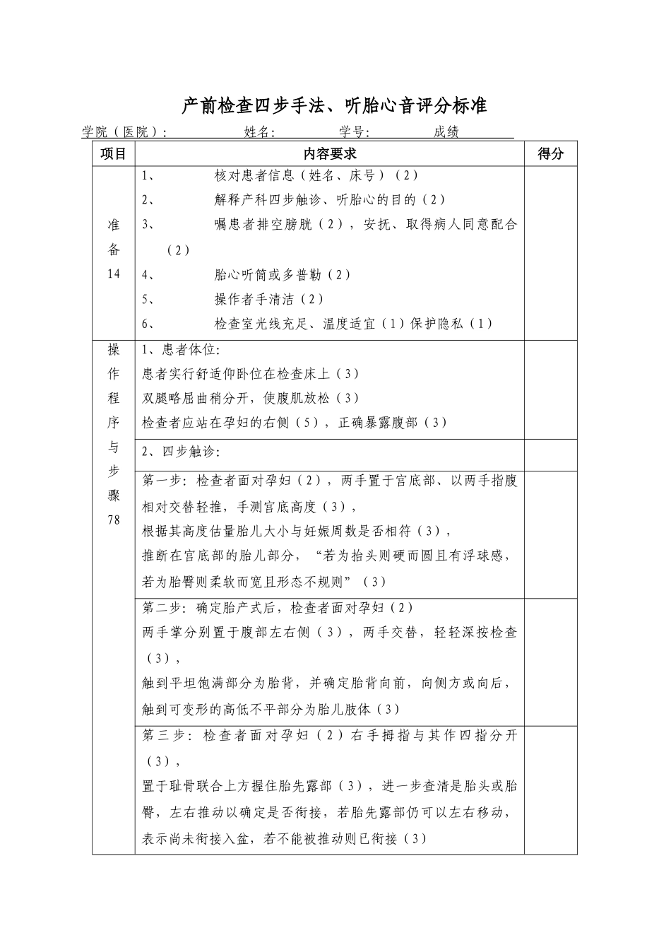 妇产科操作评分表_第1页