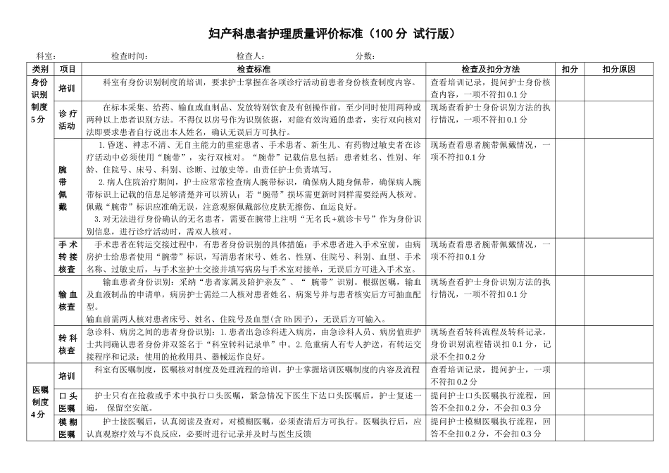 妇产科护理质量评价标准_第1页