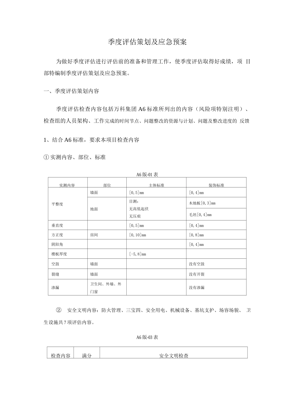 季度评估策划与应急预案_第1页