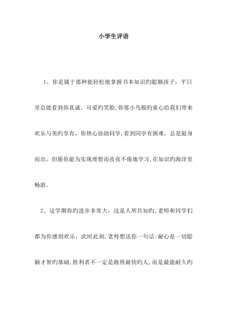 学年小学生评语