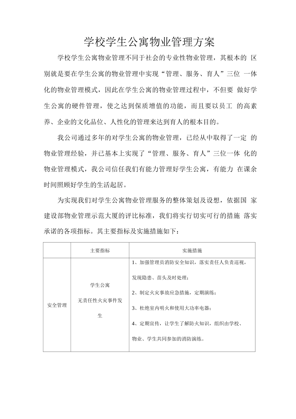 学校学生公寓物业管理方案_第1页