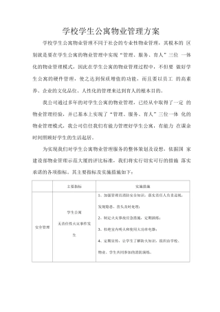 学校学生公寓物业管理方案