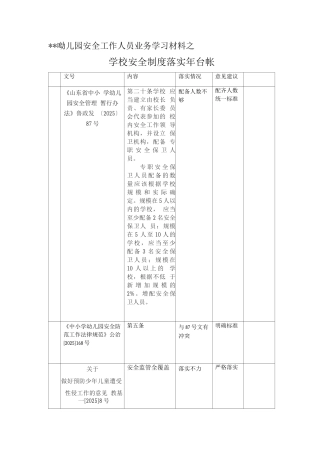学校安全制度落实年台帐