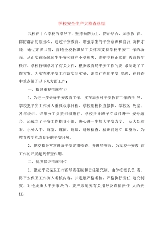 学校安全生产大检查总结