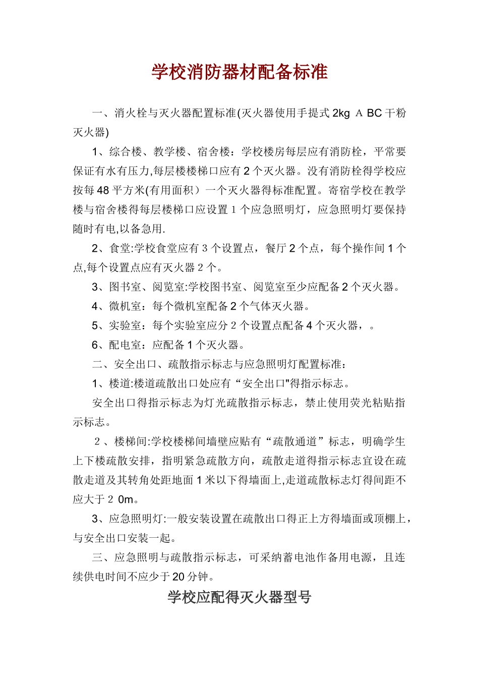 学校消防器材配备标准_第1页