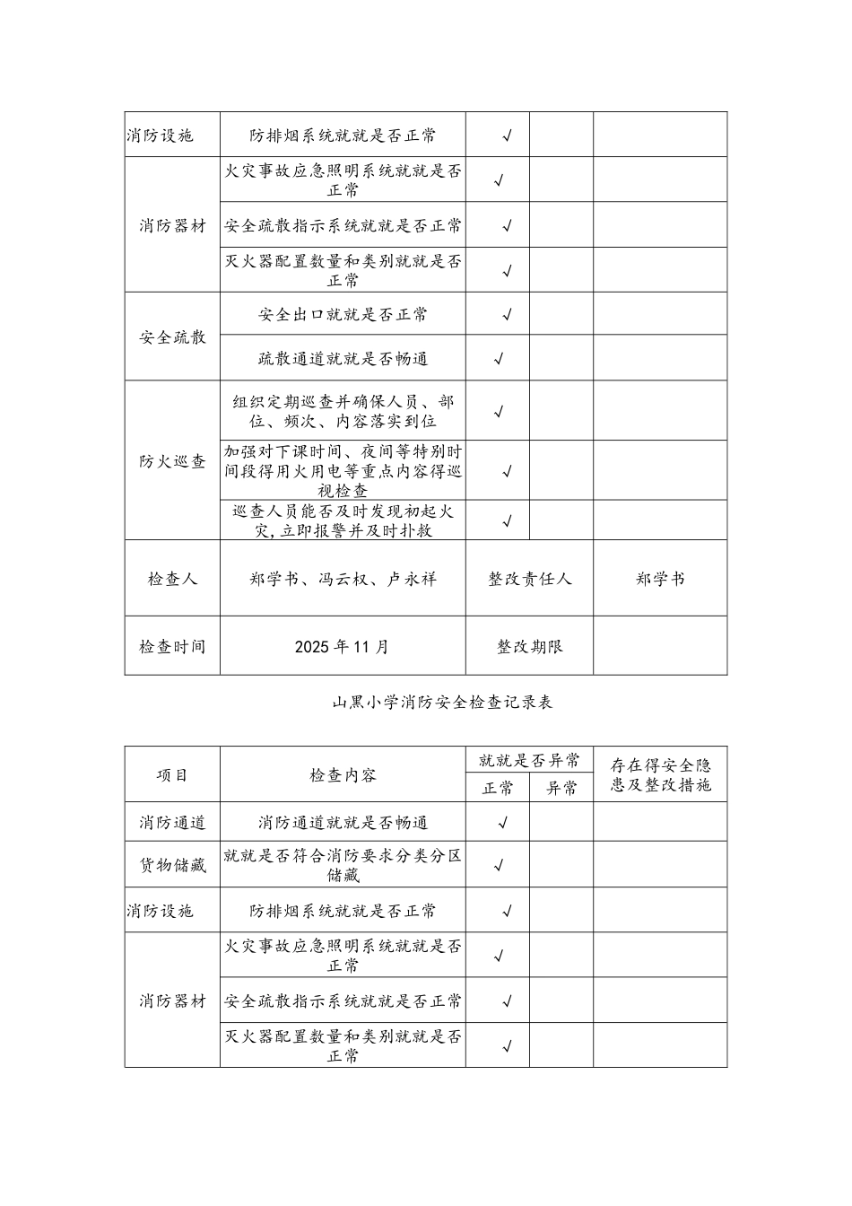 学校消防安全检查记录表_第3页