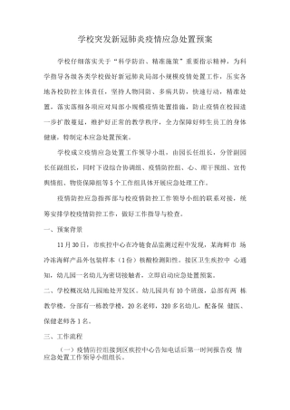 学校突发新冠肺炎疫情应急处置预案
