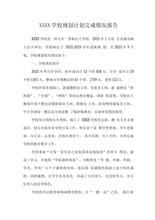 学校规划计划完成情况报告