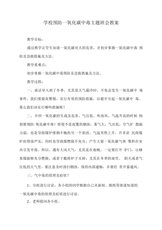 学校预防一氧化碳中毒主题班会教案