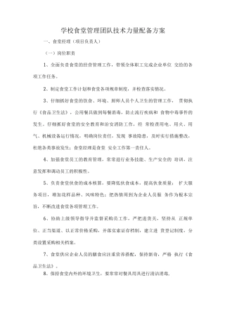 学校食堂管理团队技术力量配备方案