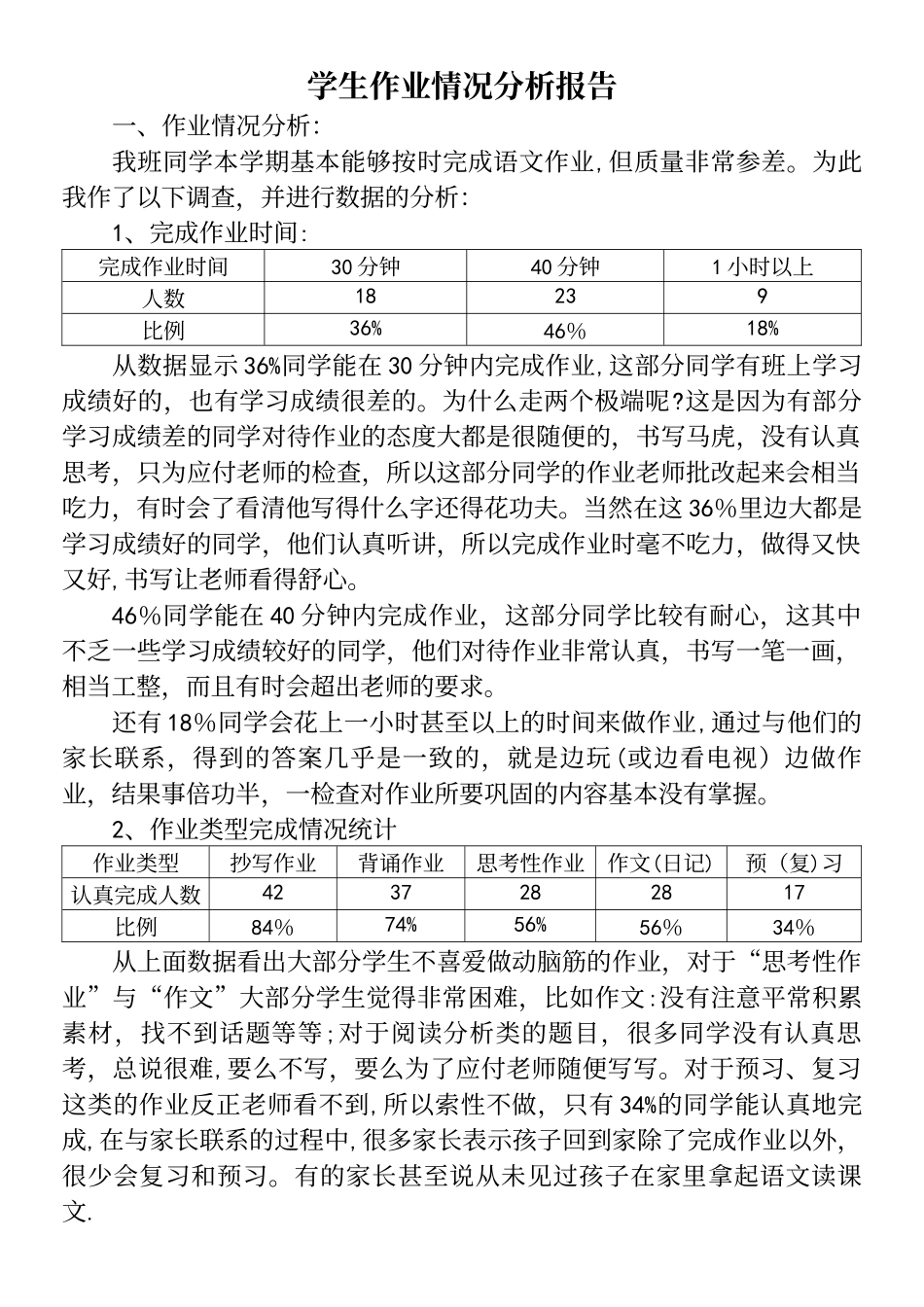 学生作业情况分析报告_第2页