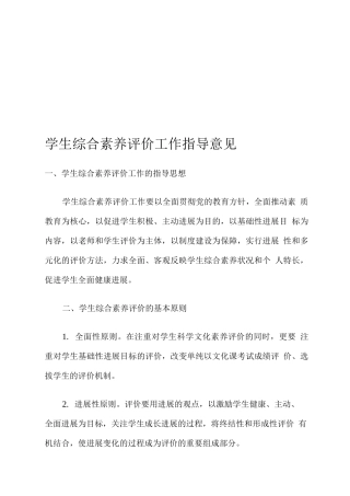 学生综合素质评价工作指导意见