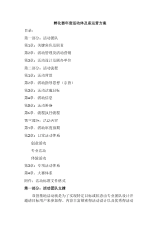 孵化器众创空间活动体系