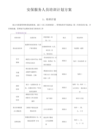 安保服务人员培训计划方案