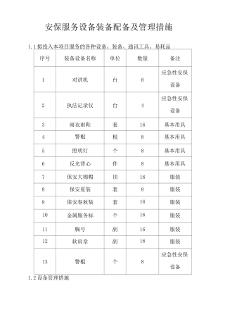 安保服务设备装备配备及管理措施