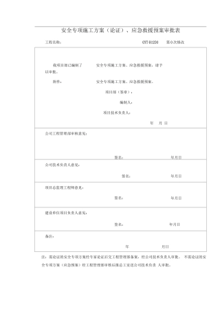 安全专项施工方案、应急救援预案审批表